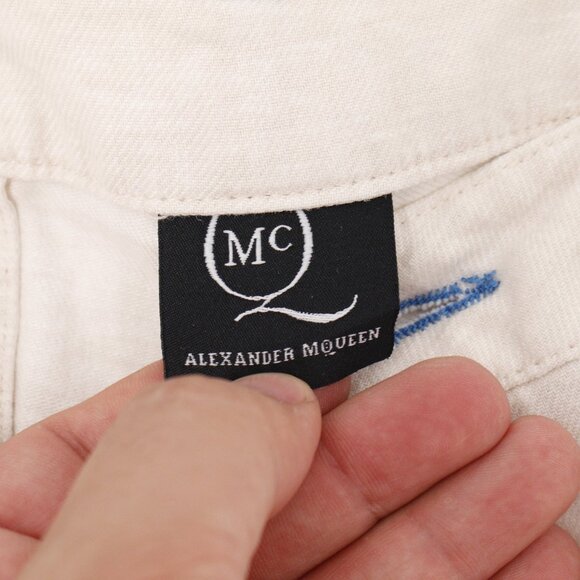 Alexander McQueen Pants Womens 42 Cropped Capri linen cuffed Mid Rise Cream - Picture 11 of 13